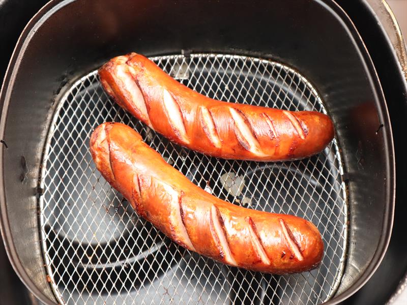 Air Fryer Hot Dogs with Caramelized Onions